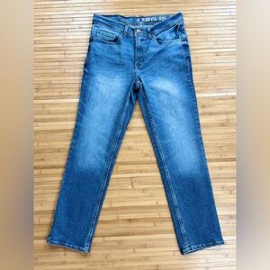 Devil Dog Medium Wash Denim Dungarees, Men Size 32x30, Slim Straight Fit, Zip-Up